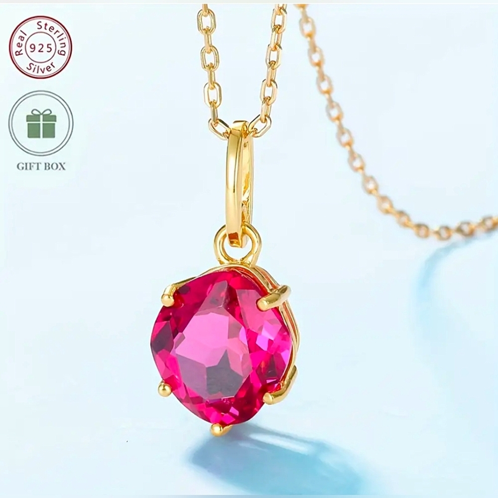Free-Form Garnet Red & Gold Pendant Necklace